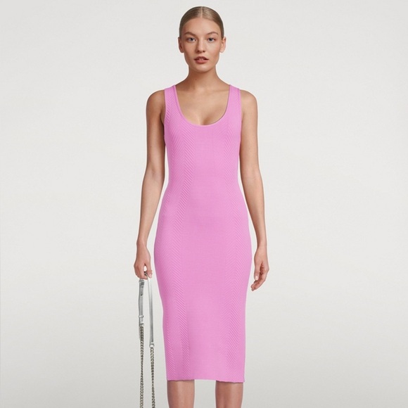 Herve Leger Dresses & Skirts - Hervé Léger bright pink Ottoman scoop neck sleeveless bodycon midi dress - Small